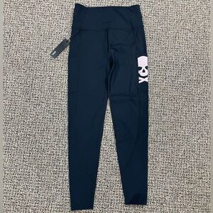 NWT Soul by Soul Cycle Black Leggings Sz XS with Pockets with Skull Retail $88